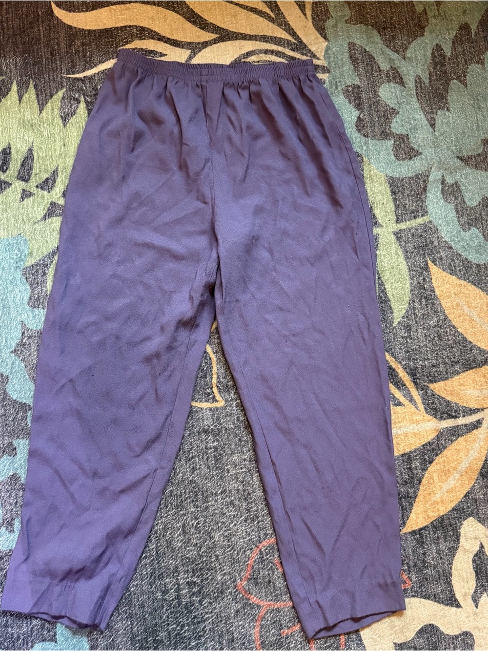Kathie Lee Collection Sz 12 Rayon Polyester Pants Purple Elastic Waist Relaxed
